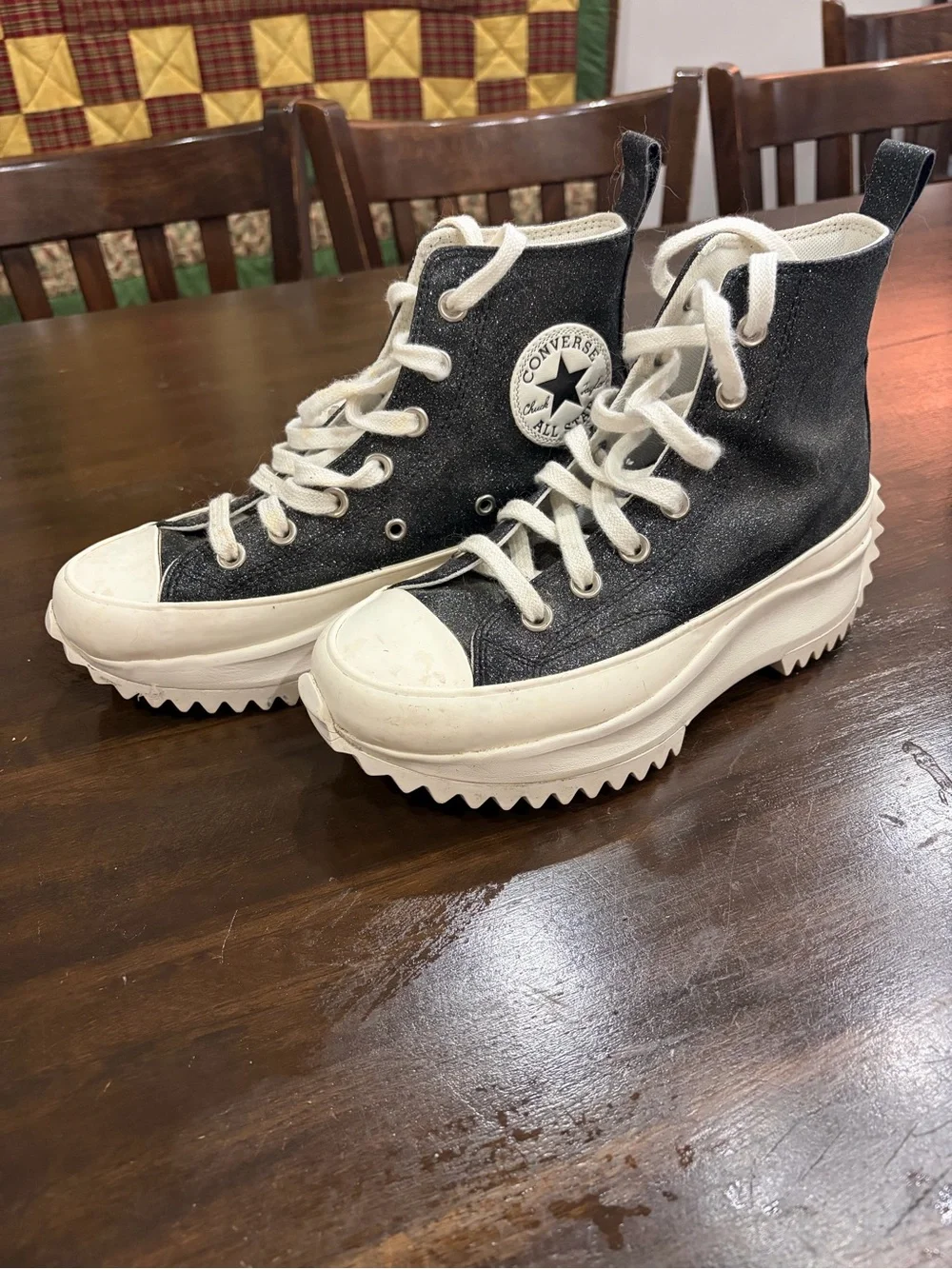 Converse Women’s Sparkly Black & White High-Top Platform Chuck Taylor Sneakers